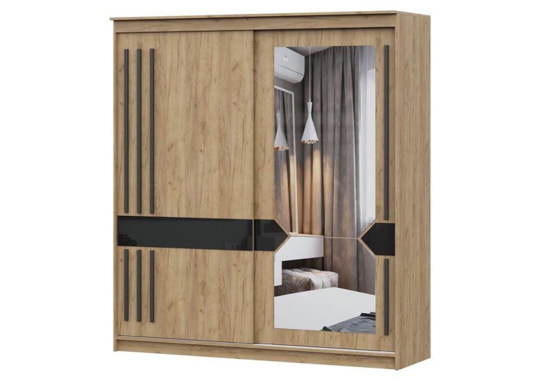 Шкаф-купе 25 2,0 м Блэк Дуб Золотой Лакобель Чёрный матовый SV-Мебель