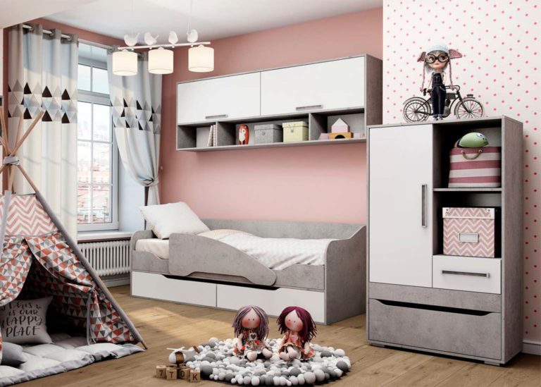 Модульная детская «Грей» Цемент светлый Белый без фотопечати SV-Мебель