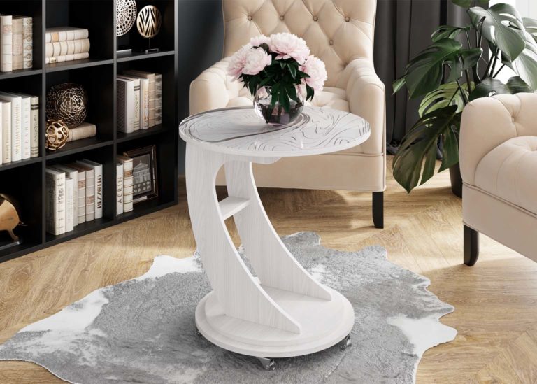 Журнальный стол №9 Ясень Анкор стекло абстракция SV-Мебель