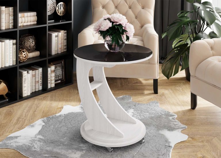 Журнальный стол №9 Ясень Анкор стекло чёрный SV-Мебель