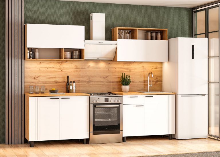 Кухня Монако Белая 2 м Дуб Золотой Белый матовый SV-Мебель