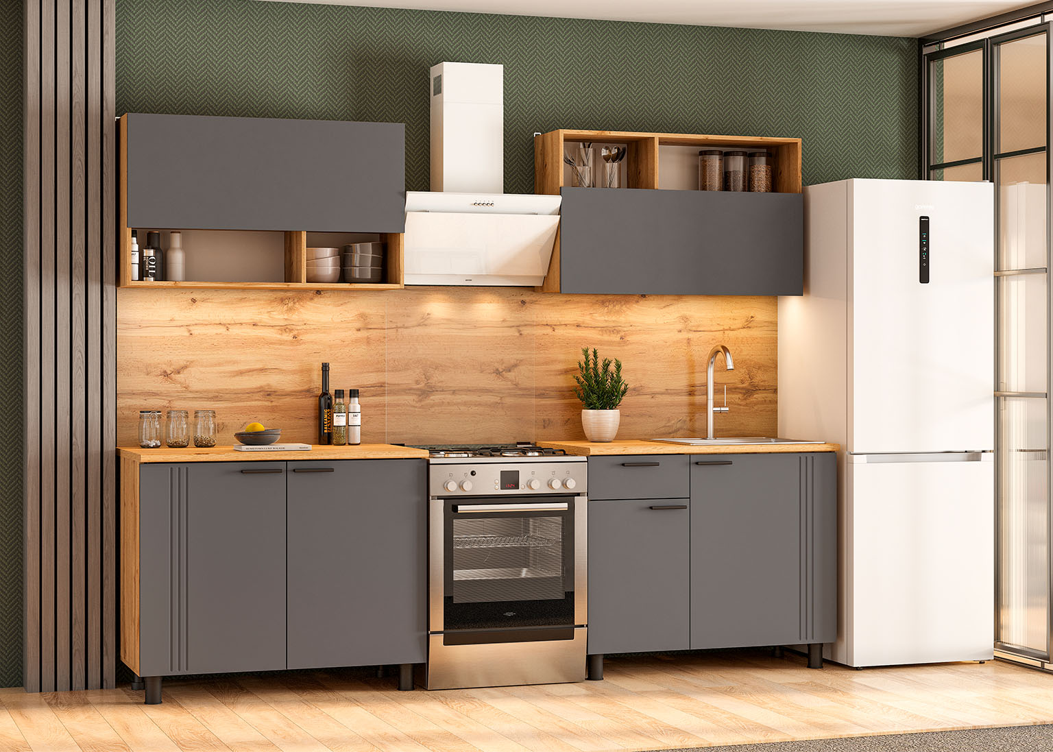 Кухня Монако 2 м Дуб Золотой Графит SV-Мебель 2 Кухня Монако 2 м Дуб Золотой Графит SV-Мебель 2