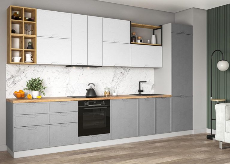 Модульная Кухня Арка МДФ Штукатурка белая серая ДСВ Парк Мебели