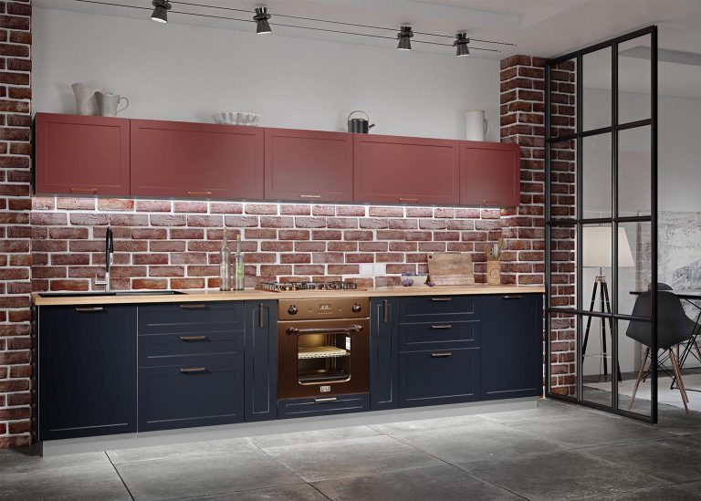 Модульная Кухня Квадро МДФ Черника Красная кожа ДСВ Парк Мебели