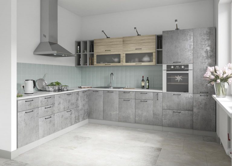 Модульная Кухня Лофт МДФ Бетон светлый Дуб майский ДСВ Парк Мебели