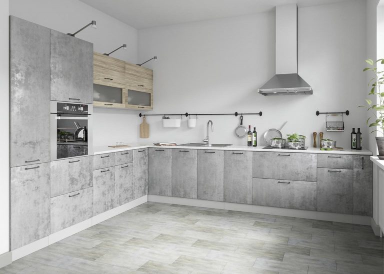 Модульная Кухня Лофт МДФ Бетон светлый Дуб майский ДСВ Парк Мебели