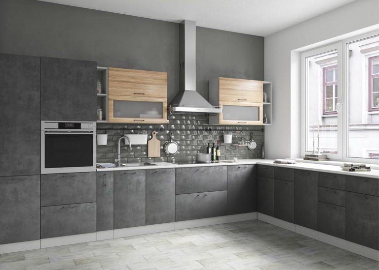 Модульная Кухня Лофт МДФ Бетон тёмный Дуб майский ДСВ Парк Мебели