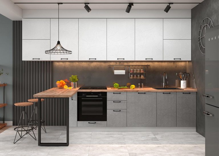 Модульная Кухня Лофт МДФ Штукатурка серая белая ДСВ Парк Мебели