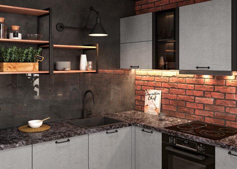 Модульная Кухня Лофт МДФ Штукатурка серая ДСВ Парк Мебели