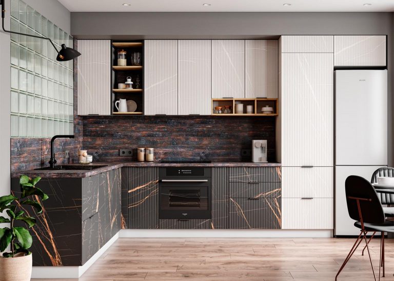 Модульная Кухня Монца МДФ Кварц бежевый чёрный ДСВ Парк Мебели