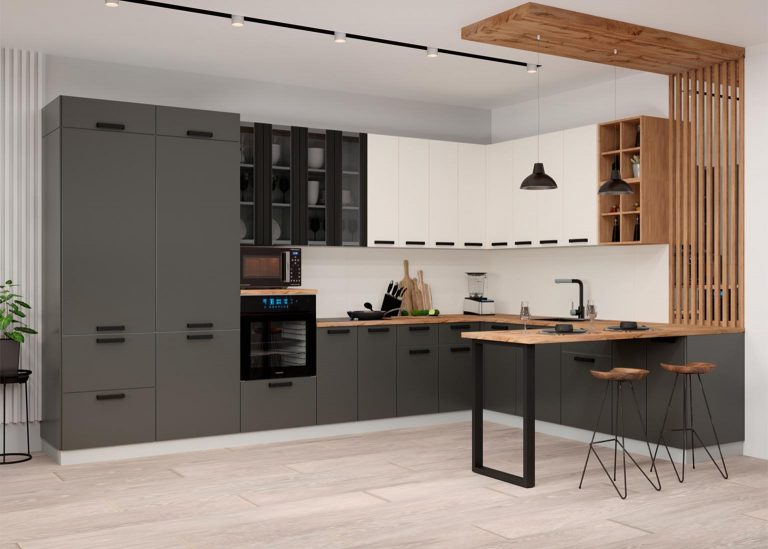 Модульная Кухня Ройс МДФ Графит софт Ваниль ДСВ Парк Мебели