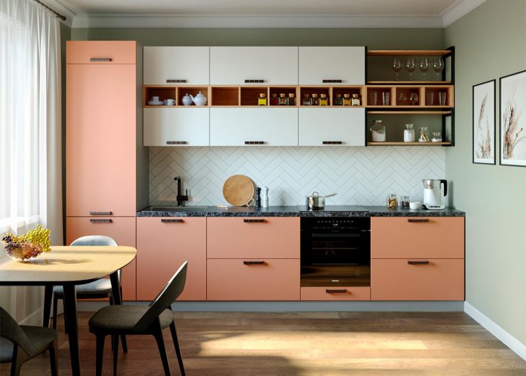 Модульная Кухня Ройс МДФ Персик софт Белый ДСВ Парк Мебели